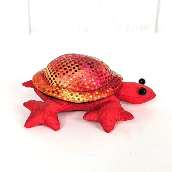 Mini Beanbag Turtle Handmade Red With Colorful Shell and Shiney Dots - Picture 1 of 6
